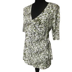 Merona Green Black and White Print Faux Wrap Top
